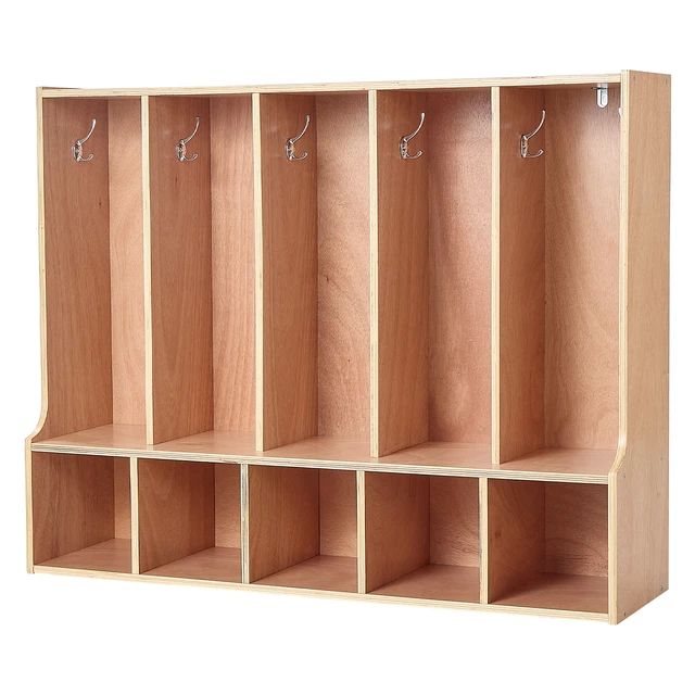 Alt view image 8 of 8 - VEVOR 5-Section Kids Coat Locker, Wooden Toddler Cubby Storage Organizer with 10 Hooks & Non-Slip Mat, Modern Kid Coat Cubbies with 5 Small Open Storage Boxes for Home, Kindergarten, Daycare, Natural