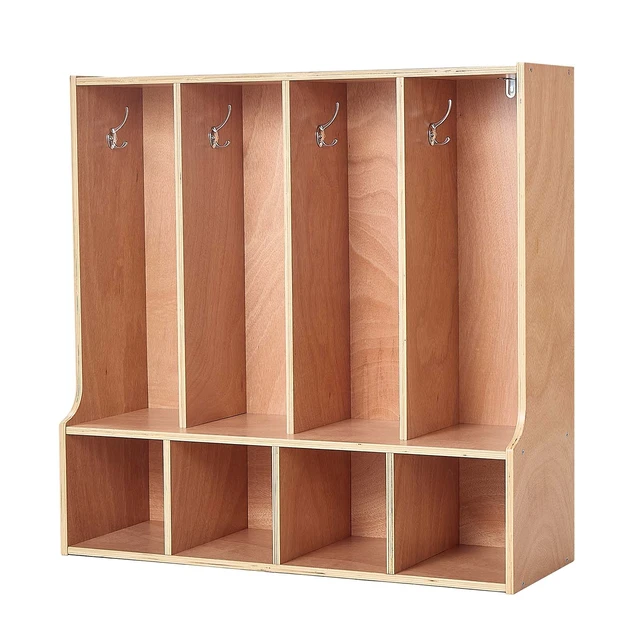 Alt view image 8 of 8 - VEVOR 4-Section Kids Coat Locker, Wooden Toddler Cubby Storage Organizer with 8 Hooks & Non-Slip Mat, Modern Kid Coat Cubbies with 4 Small Open Storage Boxes for Home, Kindergarten, Daycare, Natural