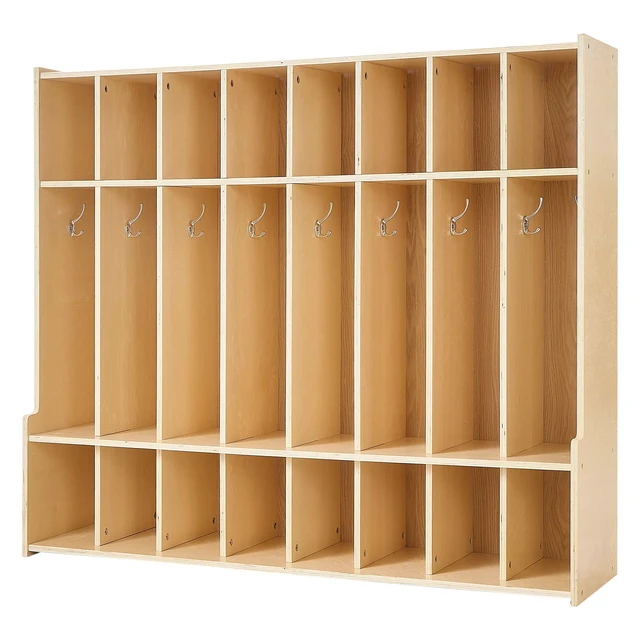 Alt view image 8 of 8 - VEVOR 8-Section Kids Coat Locker, Wooden Toddler Cubby Storage Organizer with 16 Hooks & Anti-Tip Kit, Modern Kid Coat Cubbies with 16 Small Open Storage Boxes for Home, Kindergarten, Daycare, Natural