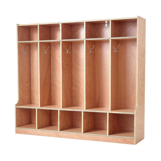 Alt view image 8 of 8 - VEVOR 5-Section Kids Coat Locker, Wooden Toddler Cubby Storage Organizer with 10 Hooks & Non-Slip Mat, Modern Kid Coat Cubbies with 10 Small Open Storage Boxes for Home, Kindergarten, Daycare, Natural
