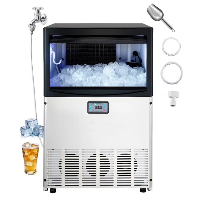 Alt view image 8 of 8 - VEVOR Commercial Ice Maker Machine, 200 lbs/24h with 50 lbs Storage Capacity, Built-in/Freestanding/Under Counter, Stainless Steel Ice Maker with LED Display & Self-Cleaning, for Home Bar Restaurant