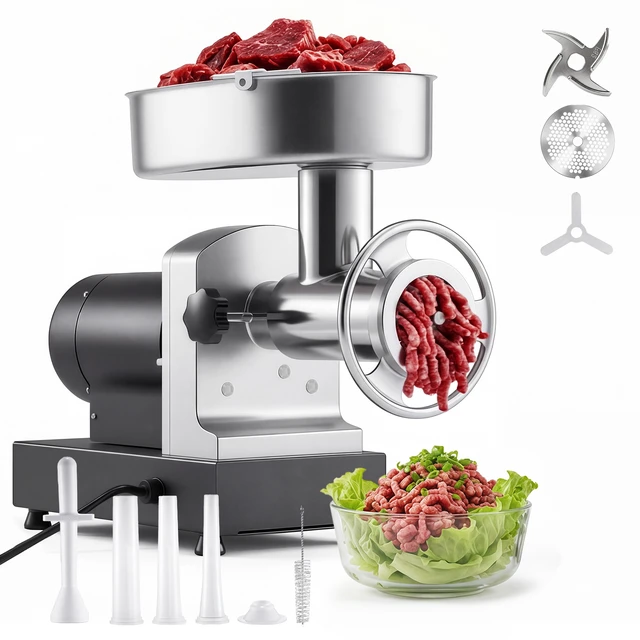 Alt view image 8 of 8 - VEVOR Commercial Meat Grinder, 21 Lbs/Min Capacity, #32 Electric Meat Mincer with 3 Plates, 3 Sausage Stuff Tubes, 1100W/1.5HP Stainless Steel Sausage Maker for Home Kitchens & Restaurants, ETL Listed