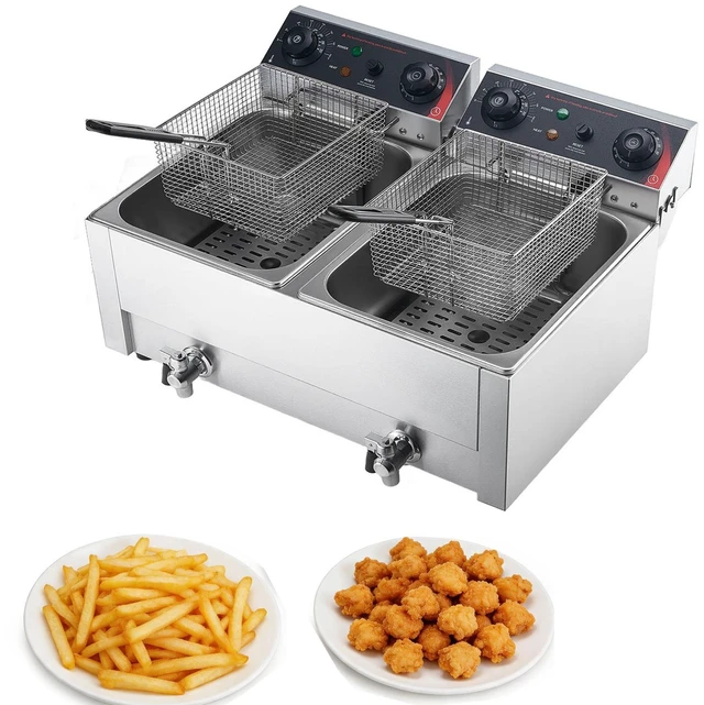 Alt view image 8 of 8 - VEVOR Commercial Electric Deep Fryer, Upgrade Dual Tank 19 Qt, 3500W Stainless Steel Countertop Fryer with Baskets & Lids, Temp Control, Timer, Overheat Protection, for Commercial Restaurant, Silver