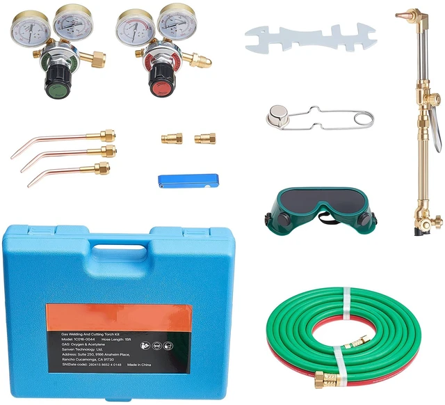 Main image of VEVOR Oxygen Acetylene Torch Kit with Check Valves, Gas Welding Cutting Torch Kit, Portable Oxy Acetylene Brazing Set with 15FT Twin-Hose, 1 Cutting Tip, 3 Welding Tips, 2 Gas Regulators & Toolbox