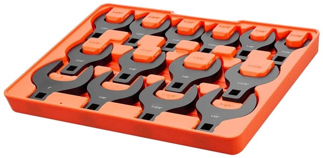 Main image of VEVOR Crowfoot Wrench Set, 1/2" Drive, 14-Piece SAE 1-1/16" to 2" Crows Foot Wrenches, with Storage Tray, Dual Size Markings on Tools and Tray, for Auto Maintenance or Repairs