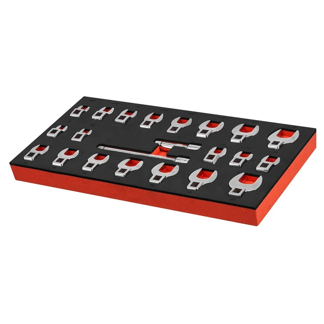 Alt view image 8 of 8 - VEVOR Crowfoot Wrench Set, 3/8" Drive, 22-Piece Metric and SAE Size Crows Foot Wrenches, Cr-Mo Alloy Steel, with Storage Tray, Dual Size Markings on Tools and Tray, for Auto Maintenance or Repairs
