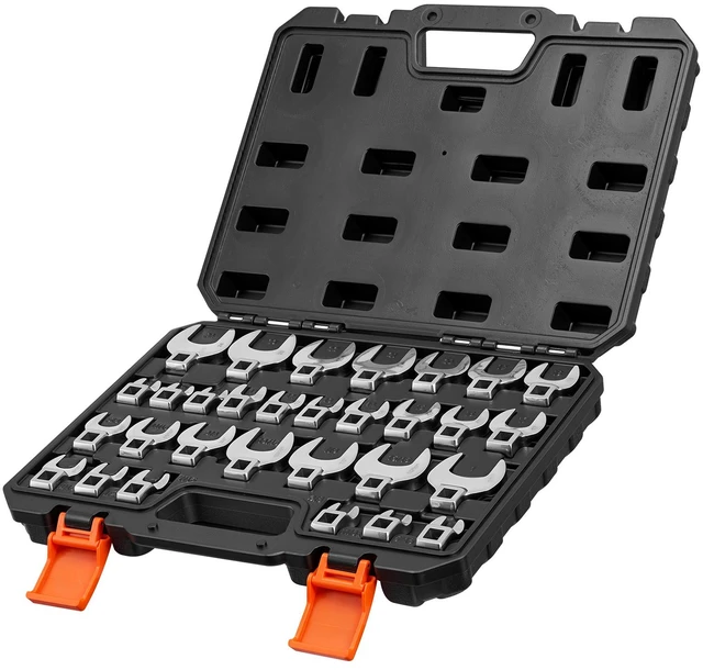 Main image of VEVOR Crowfoot Wrench Set, 3/8" Drive, 30-Piece Metric and SAE Size Crows Foot Wrenches, Cr-Mo Alloy Steel, with Storage Case, Dual Size Markings on Tools and Case, for Auto Maintenance or Repairs