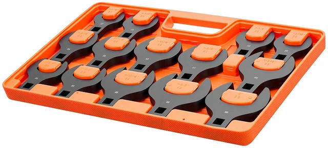 Main image of VEVOR Crowfoot Wrench Set, 1/2" Drive, 14-Piece Metric 27 to 50 mm Crows Foot Wrenches, with Storage Tray, Dual Size Markings on Tools and Tray, for Auto Maintenance or Repairs