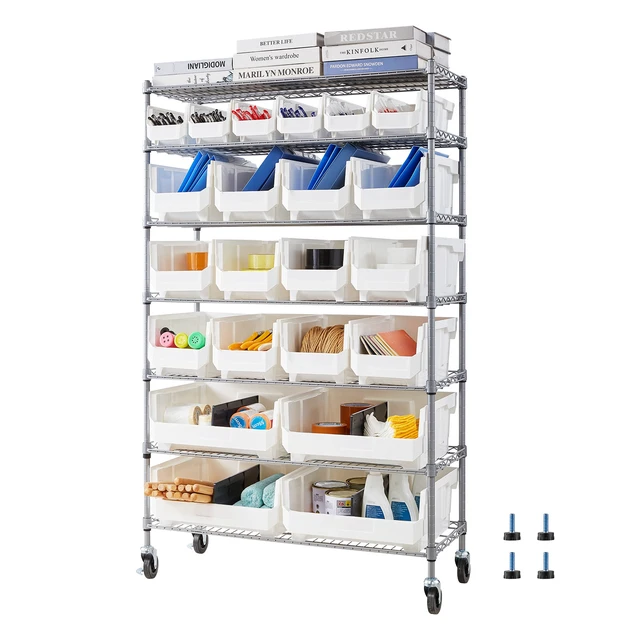 Alt view image 2 of 2 - Vevor 7-Tier Rolling Bin Storage Rack, 22 Organizer Bins, Bin Rack Storage Steel Wire Shelving System with Wheels, Mobile Tool Organizer for Garage, Warehouse, Office, Restaurant, Classroom, Kitchen