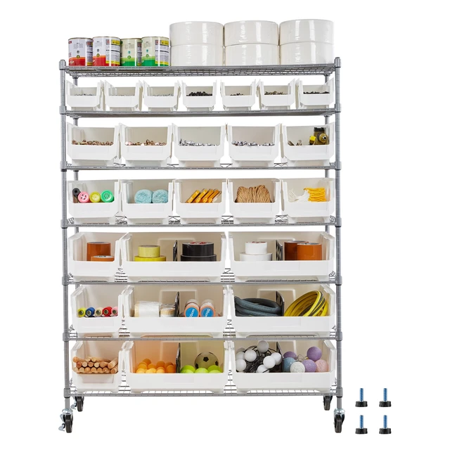 Alt view image 2 of 2 - Vevor 7-Tier Rolling Bin Storage Rack, 26 Organizer Bins, Bin Rack Storage Steel Wire Shelving System with Wheels, Mobile Tool Organizer for Garage, Warehouse, Office, Restaurant, Classroom, Kitchen