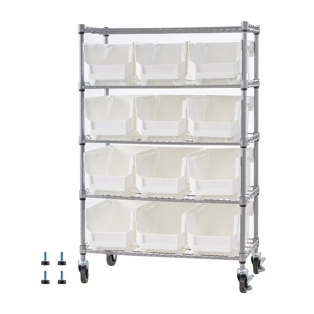 Alt view image 9 of 9 - 5-Tier Rolling Bin Storage Rack, 12 Organizer Bins, Bin Rack Storage Steel Wire Shelving System with Wheels, Mobile Tool Organizer for Garage, Warehouse, Office, Restaurant, Classroom, Kitchen