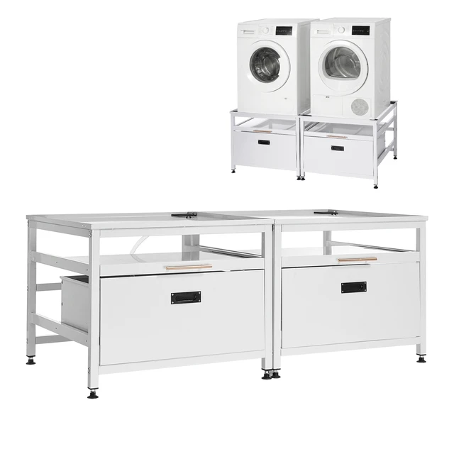 Alt view image 8 of 8 - VEVOR Laundry Pedestal, 22.6 in Height, 29 x 29 in Washer and Dryer Pedestals with Pull-out Tray and Storage Space, 800 lbs Load Capacity, Non-Slip Feet Washing Machine Stand Universal, White, 2 Pack