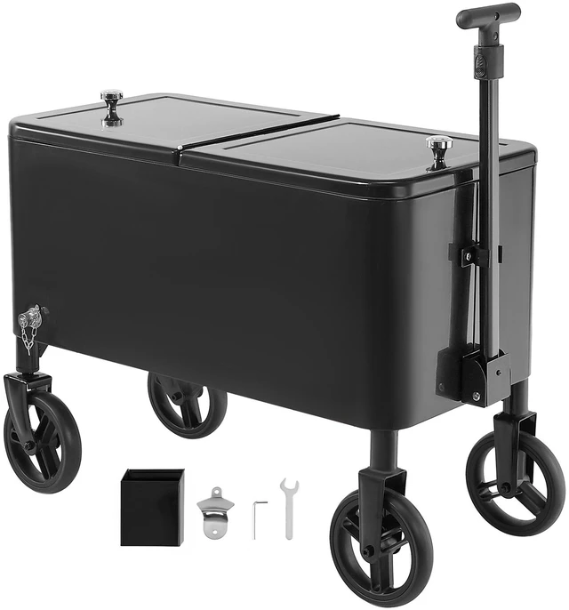 Alt view image 2 of 2 - VEVOR 80QT Rolling Ice Chest on Wheels Drink Cooler Cart with Telescopic Handle