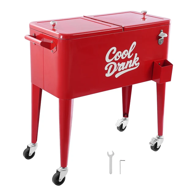 Alt view image 2 of 2 - VEVOR 80 Quart Rolling Ice Chest on Wheels Patio Party Bar Drink Cooler Cart Red