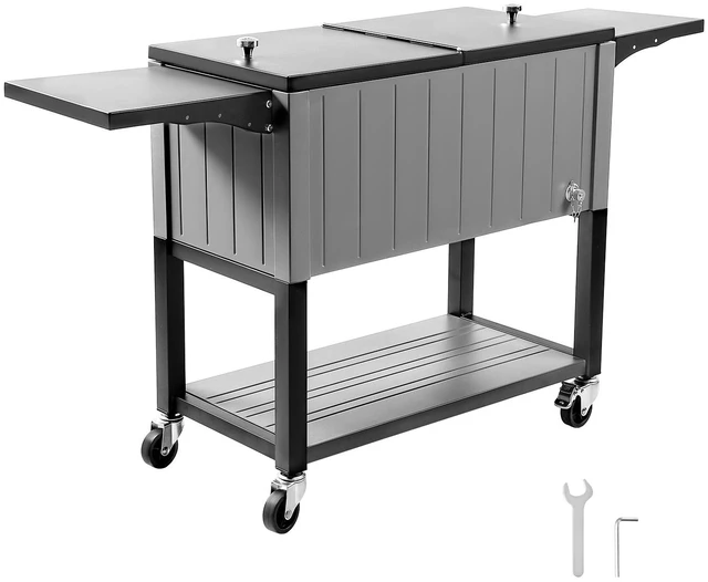 Alt view image 2 of 2 - VEVOR 80QT Rolling Ice Chest on Wheels Party Drink Cooler Cart w/ Side Shelves