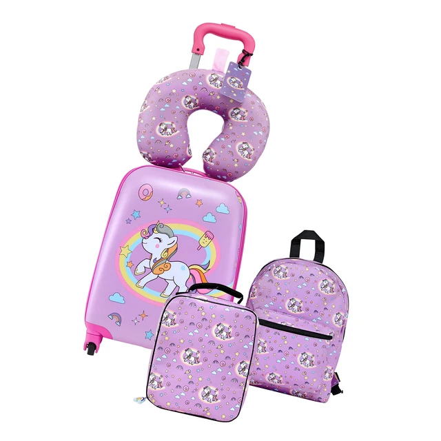 Alt view image 2 of 2 - Vevor Kids Luggage Set, 5 Piece, 18 Inch Hardside Rolling Wheels Suitcase with Backpack & U-shape Pillow, Unicorn Kids Carry on Luggage Set, Holiday Birthday Gift for Girls Boys, Airline Approved