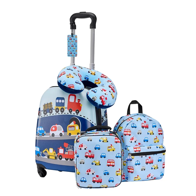 Alt view image 9 of 9 - Kids Luggage Set, 5 Piece, 18 Inch Hardside Rolling Wheels Suitcase with Backpack & U-shape Pillow, Truck Kids Carry on Luggage Set, Holiday Birthday Gift for Girls Boys, Airline Approved