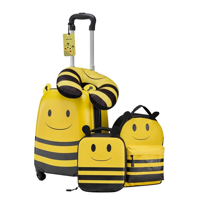 Alt view image 9 of 9 - Kids Luggage Set, 5 Piece, 18 Inch Hardside Rolling Wheels Suitcase with Backpack & U-shape Pillow, Bee Kids Carry on Luggage Set, Holiday Birthday Gift for Girls Boys, Airline Approved