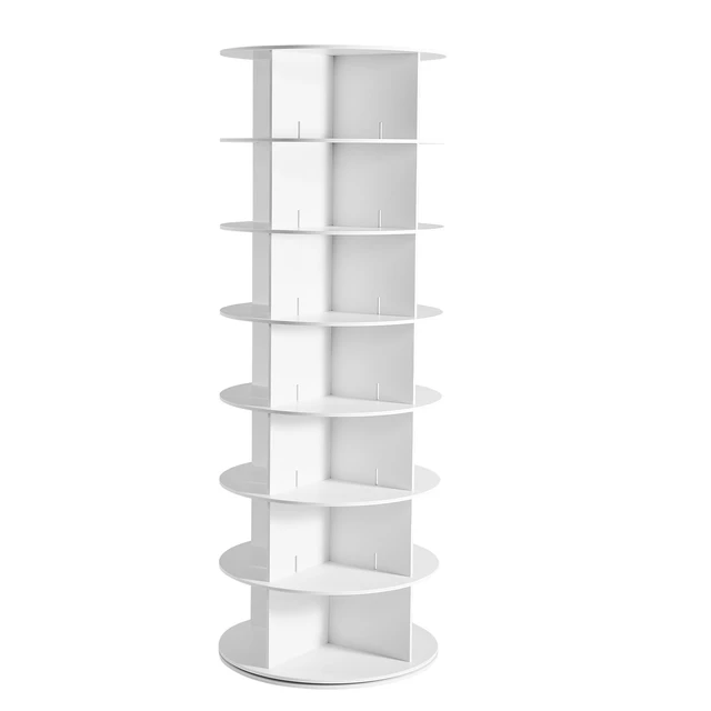 Alt view image 9 of 9 - 7 Tiers Rotating Shoe Rack Tower, 360° Spinning Shoe Rack, Revolving Storage Round Carousel Display, Freestanding Lazy Susan Organizer Display for Bedroom, Living Room, Entryway, Closet, White