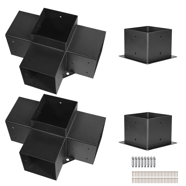 Alt view image 15 of 15 - VEVOR Pergola Bracket Kit 6''x6'', 4pcs 4-Way Heavy Duty Corner Bracket Woodworks DIY Post Base Kit, Easy Installation Wooden Beams for Gazebos, Patio Pergolas, Log Cabin Outdoor Pergola Hardware