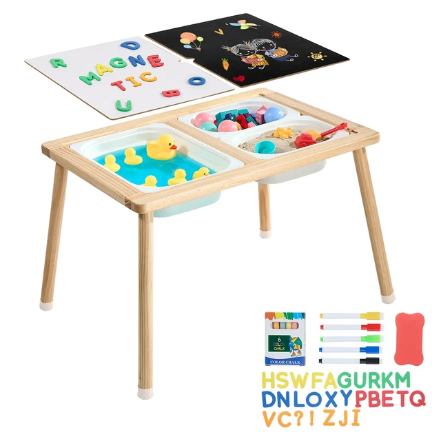 Alt view image 8 of 8 - VEVOR Sensory Table for Toddlers, Wooden Kids Activity Table with Reversible Double-Sided Board, Storage Bins, and Non-Slip Feet, for Boys and Girls Playing Sand and Water, Drawing, Studying, Dining