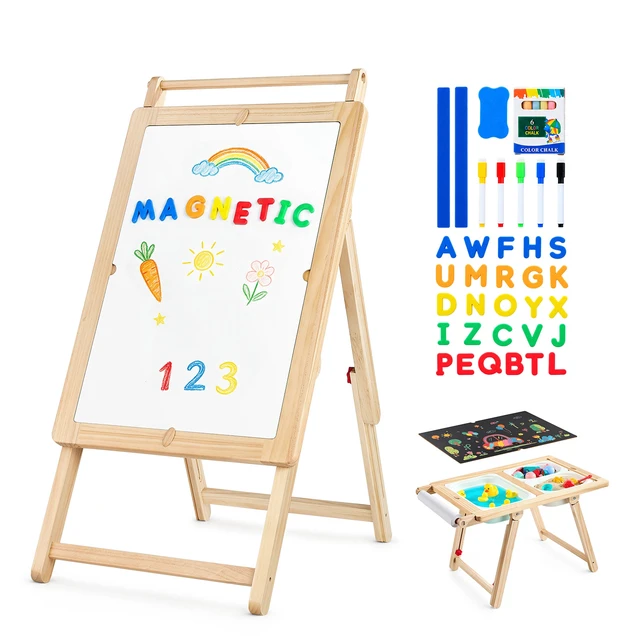 Alt view image 8 of 8 - VEVOR Sensory Table for Toddlers, Wooden Kids Activity Table and Art Easel with Reversible Double-Sided Board, Storage Bins, for Boys and Girls Playing Sand and Water, Drawing, Studying, Dining