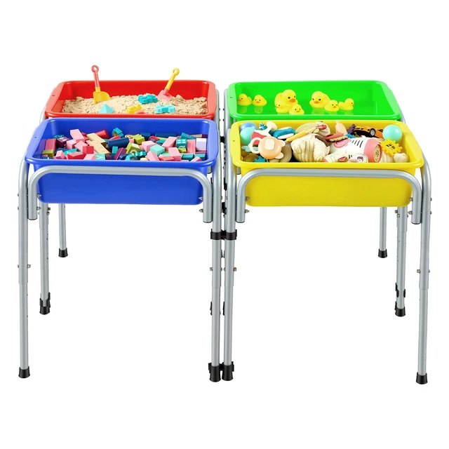 Alt view image 8 of 8 - VEVOR Sensory Table for Toddlers, Kids 4-Station Sand and Water Adjustable Play Table with Detachable Storage Bins and Non-Slip Feet, Carbon Steel Frame, Rounded Corners, for Boys and Girls Exploring