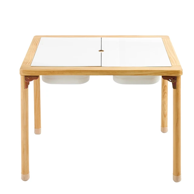 Alt view image 8 of 8 - VEVOR Sensory Table for Toddlers, Foldable Wooden Kids Activity Table with Double-Sided Board, Storage Bins, and Non-Slip Feet, for Boys and Girls Playing Sand and Water, Drawing, Studying, Dining