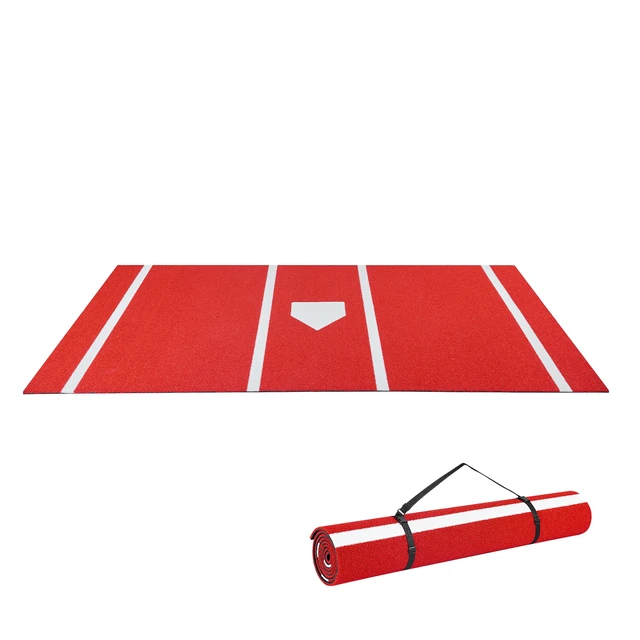 Alt view image 9 of 9 - Baseball Hitting Mat, 12x6 ft Batting Cage Mat, Batters Box Turf Mats, Softball Batting Practice Equipment with Home Plate and Anti Fade Turf, Portable Training Aid for Indoor Outdoor, Red
