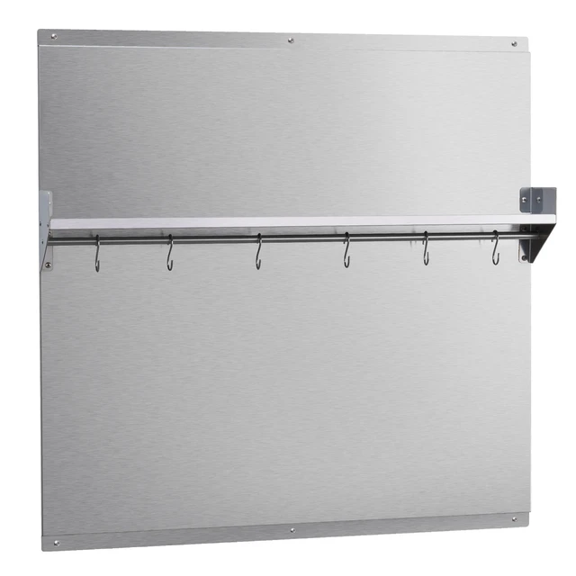 Alt view image 8 of 8 - VEVOR 30" x 30" Stainless Steel Backsplash for Stove, Ultra Flat Splatter Guard with Storage Shelf & Hanging Rack, Wall Shield Range Hood Panel, Easy Clean, Pre-Drilled Holes for Easy Installation