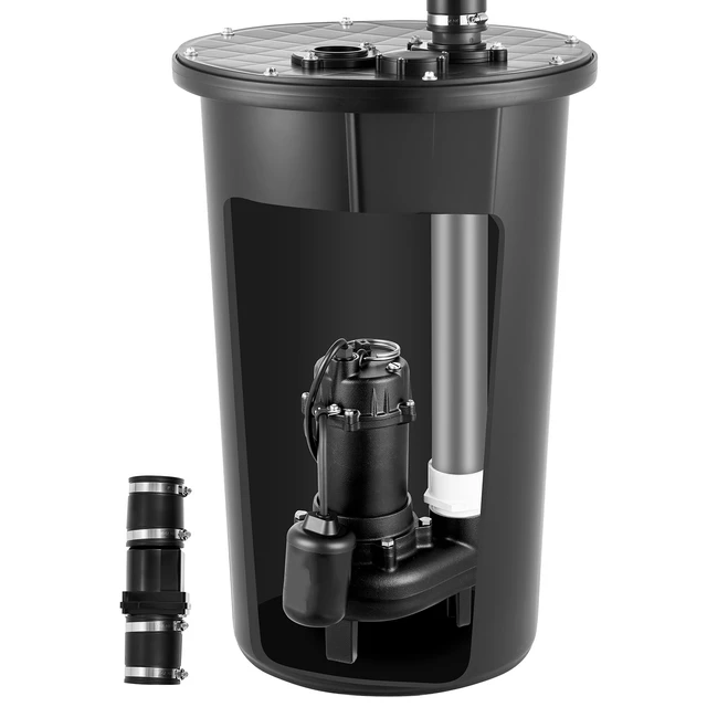 Alt view image 8 of 8 - VEVOR Sewage Pump System, 1/2 HP, 4800 GPH Cast Iron Sewage Pump with Basin Kit, 120 Volt, Automatic On/Off Outdoor Water/Seepage Collection and Removal System with Float Switch, 2" Discharge, Black