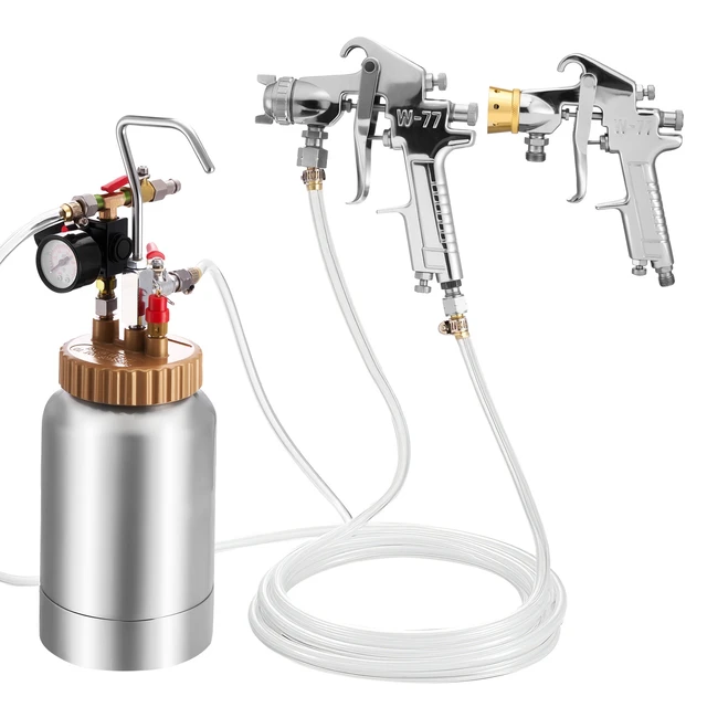 Alt view image 2 of 2 - VEVOR Spray Paint Pressure Pot, 0.5 Gal/2 L Pressure Pot Paint Sprayer, 1.8mm + 3mm Two Spray Guns Central Pneumatic Sprays Gun with Two 9.8 FT/3 m Hoses for Furniture, Car, Fence, Max 45 Psi