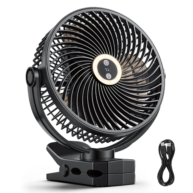 Alt view image 8 of 8 - VEVOR Portable Clip Fan, Rechargeable Clip On Fan with Light, USB Port with 3 Speeds & Circulation Mode, Strong Airflow Sturdy Clamp, Long Runtime for Desk, Golf Cart,Outdoor Camping Treadmill,Black
