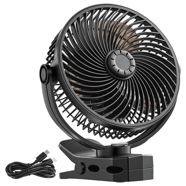 Alt view image 8 of 8 - VEVOR Portable Clip Fan, Rechargeable Clip On Fan, USB Port with 3 Speeds & Circulation Mode, Strong Airflow Sturdy Clamp, Long Runtime for Desk, Golf Cart, Outdoor Camping Treadmill, Office, Black