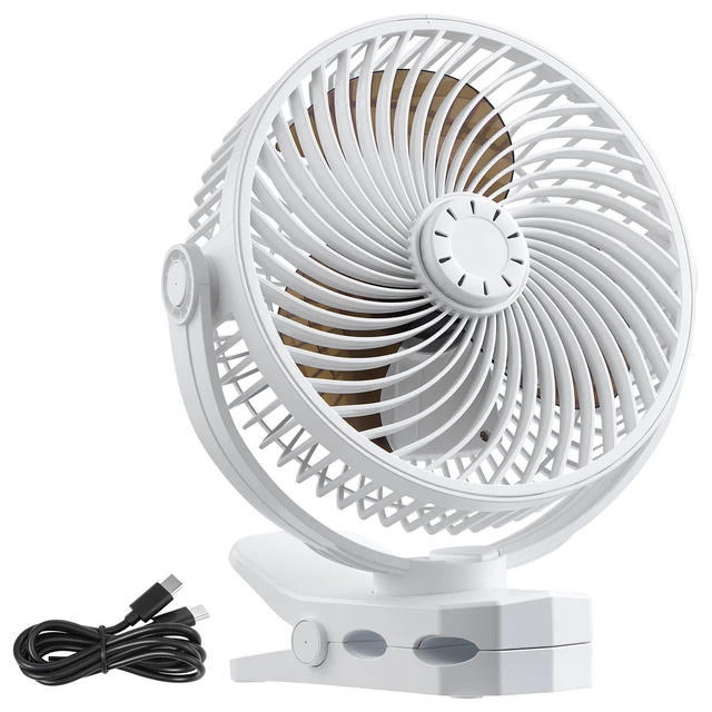 Alt view image 8 of 8 - VEVOR Portable Clip Fan, Rechargeable Clip On Fan, USB Port with 3 Speeds & Circulation Mode, Strong Airflow Sturdy Clamp, Long Runtime for Desk, Golf Cart, Outdoor Camping Treadmill, Office, White