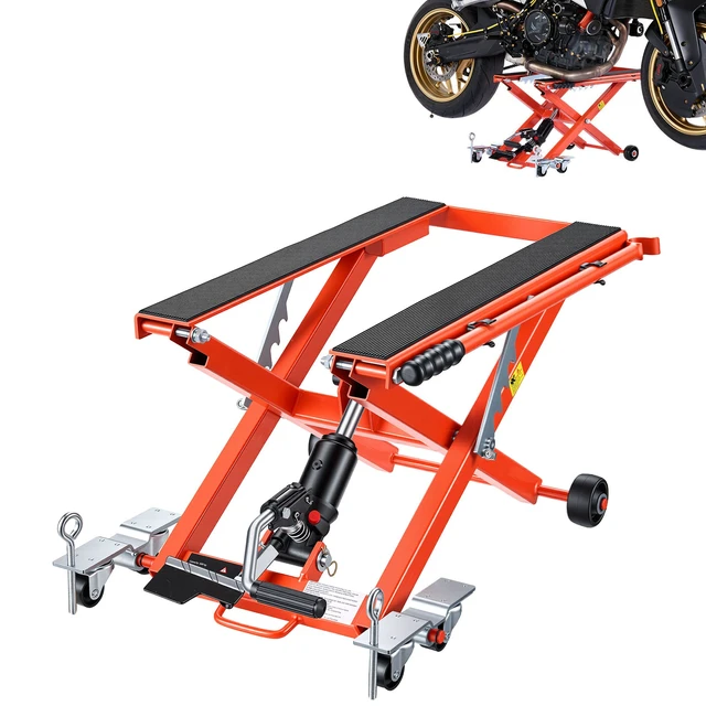 Alt view image 8 of 8 - VEVOR Hydraulic Motorcycle Lift Jack, 1100 lbs Capacity, Scissor Lift Jack Portable Motorcycle Hoist Stand with 6 Wheels, 4.72"-15.15" Height Range, Hydraulic Foot-Operated Hoist Stand for Dirt Bikes