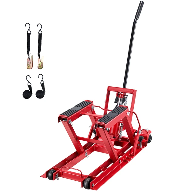Alt view image 8 of 8 - VEVOR Hydraulic Motorcycle Lift Jack, 1500 lbs Capacity, ATV Lift Jack Portable Motorcycle Hoist Stand with 4 Wheels, 4.5"-15.2" Height Range, Hydraulic Foot-Operated Hoist Stand for ATVs, Dirt Bikes
