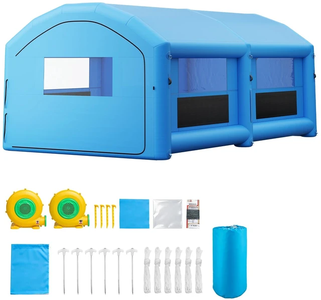 Main image of VEVOR Inflatable Paint Booth, 26 x 15 x 10 ft, Portable Spray Booth with 750W+950W Blowers and Large Filter Cotton, Arched Roof Blow Up Painting Tent for Full-Size Pickup Truck, Small Speedboat, Blue