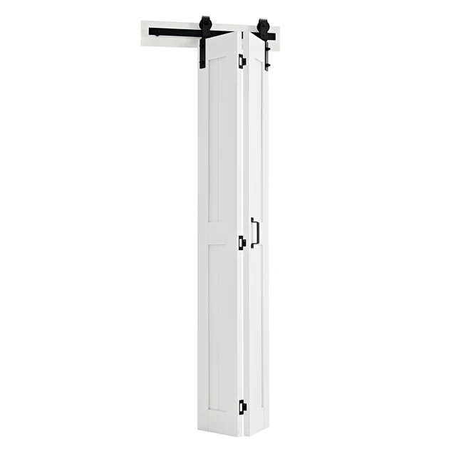 Alt view image 9 of 9 - Bifold Barn Door, 24" x 84", MDF Bi-Fold Sliding Closet Doors, Hardware Kit Included, H-Frame Space-Saving Design, Need to Assemble, for Bedroom, Living Room, Wardrobe and Room Divider, White