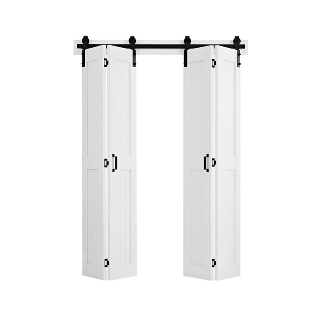 Alt view image 9 of 9 - Bifold Barn Door, 60" x 84", MDF Bi-Fold Sliding Closet Doors, Hardware Kit Included, H-Frame Space-Saving Design, Pre-Assembled Panels for Bedroom, Living Room, Wardrobe and Room Divider, White