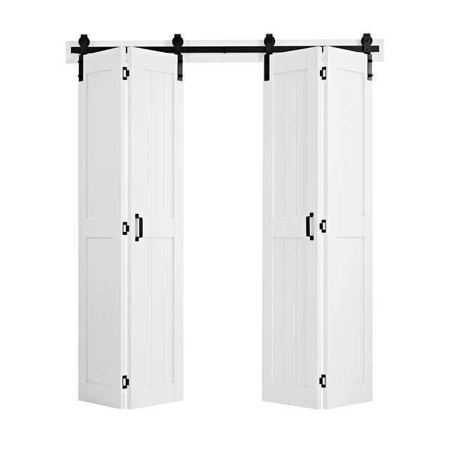 Alt view image 2 of 2 - Bifold Barn Door, 72" x 84", MDF Bi-Fold Sliding Closet Doors, Hardware Kit Included, H-Frame Space-Saving Design, Pre-Assembled Panels for Bedroom, Living Room, Wardrobe and Room Divider, White