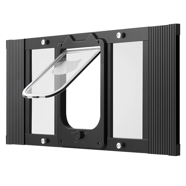 Alt view image 9 of 9 - Cat Door for Window, Adjustable to Fit Window Width 27"-32", 4 Secure Lock Modes, Aluminum Frame and High-Transparency Glass, Magnetic Closure, Weatherproof Quick-Fit Pet Door for Cats, Black