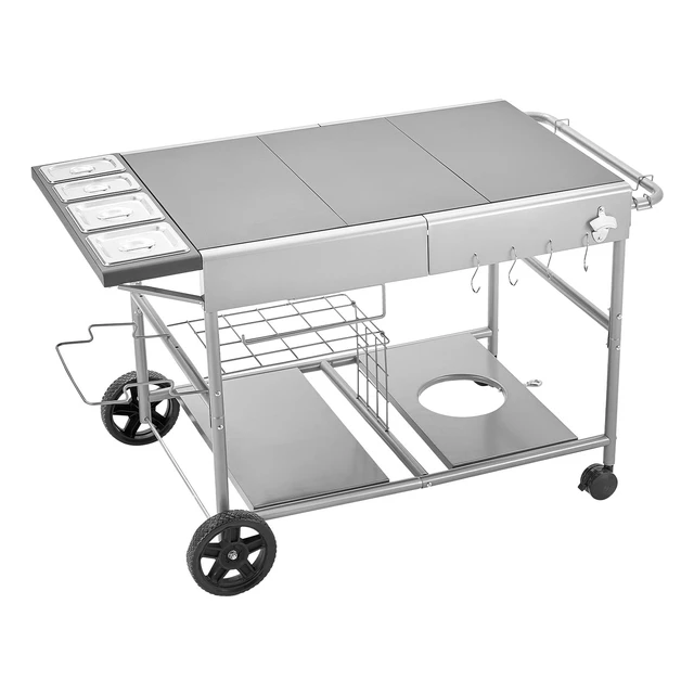Alt view image 8 of 8 - VEVOR Outdoor Grill Cart, Grilling Table, Movable Outdoor Cooking Table with 4 Spice Containers, Wheels, Lids, Hooks, BBQ Prep Tables for Picnic, Kitchen, Courtyard
