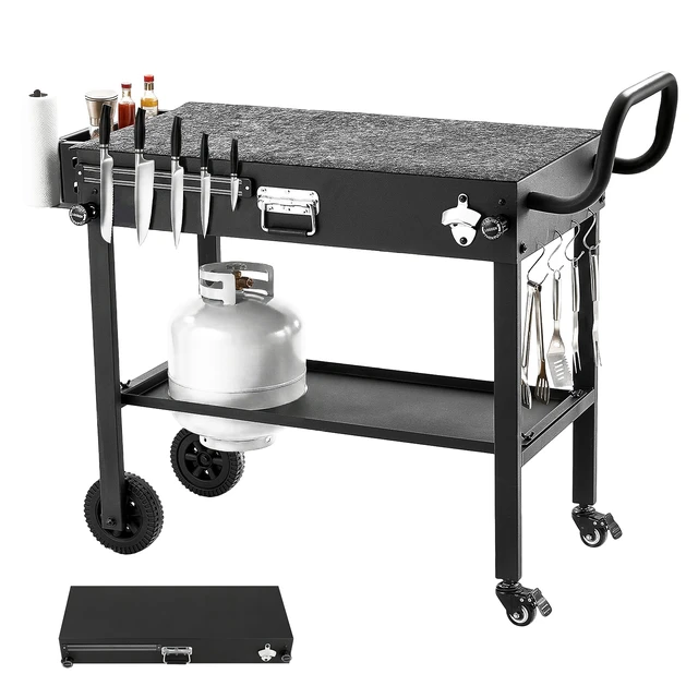 Alt view image 2 of 2 - Vevor Outdoor Grill Cart, 31.0 x 17.0 inch Tabletop Size Grilling Table, Foldable Outdoor Cooking Table with Tissue Holder, Wheels, Magnetic Tool Rack, BBQ Prep Tables for Picnic, Kitchen, Courtyard