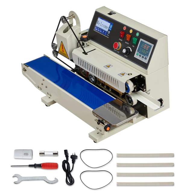 Alt view image 15 of 15 - Continuous Bag Band Sealing Machine, 0.24-0.47 in Seal Width, Horizontal Band Sealer Machine with Ink Printing, Temp & Speed Adjustable, Heat Sealing Machine for 0.001-0.03 in Plastic Bags