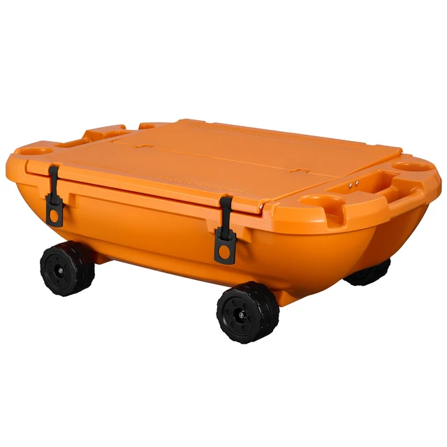 Alt view image 8 of 8 - VEVOR Floating Cooler, 40 QT Floating Ice Chest with Dry Storage, Wheels & Tow Rope, Premium LLDPE Amphibious Drink Cooler for Water & Land, Cruise Stable on Lake, River, Pool, Beach, Kayak, Orange