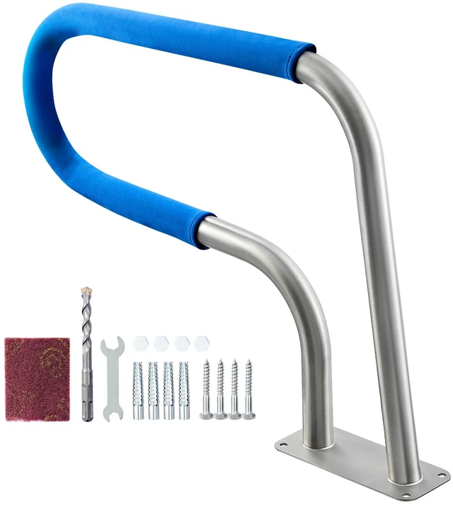 Alt view image 9 of 9 - Pool Rail, 31 x 22 inch Pool Handrail, 220 lbs Load Capacity Heavy Duty 304 Stainless Steel Swimming Handrail, Detachable Nonslip Sleeve, Rich Accessories, for Poolside, Water Parks Spa Centers