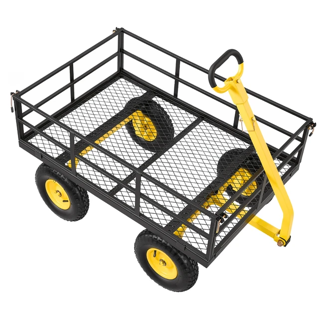 Alt view image 8 of 8 - VEVOR Steel Garden Cart, 1200 lbs Heavy Duty Pullable Garden Wagon Yard Cart, 2 in 1 Outdoor Metal Utility Wagon Yard Trailer with 13" All Terrain Tires, Mesh Detachable Sides and 180° Rotating Handle