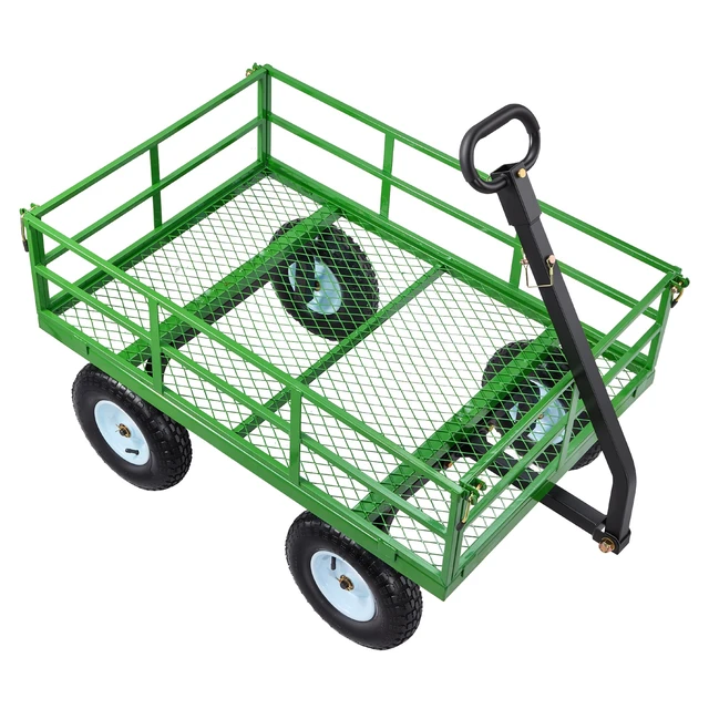 Alt view image 8 of 8 - VEVOR Steel Garden Cart, 1200 lbs Heavy Duty Pullable Garden Wagon Yard Cart, 2 in 1 Outdoor Metal Utility Wagon Yard Trailer with 13" All Terrain Tires, Mesh Detachable Sides and 180° Rotating Handle