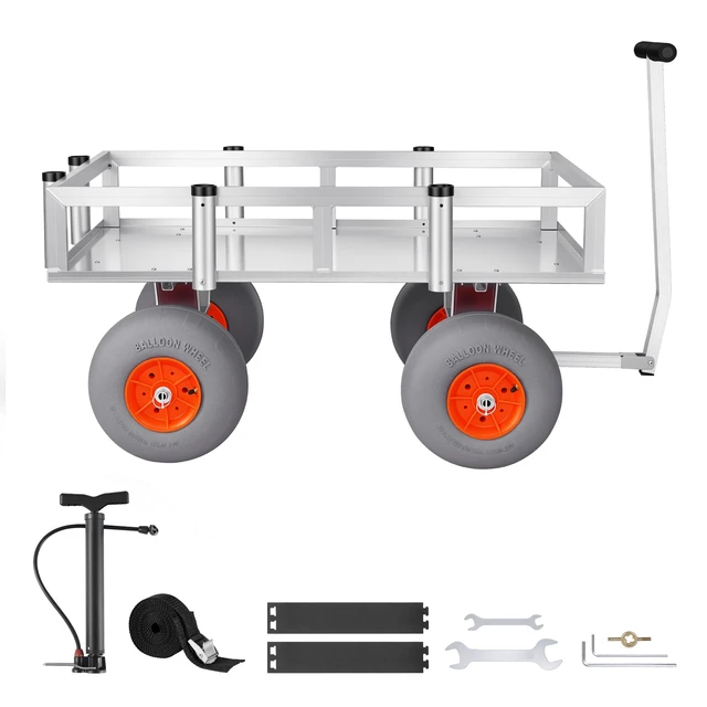 Alt view image 8 of 8 - VEVOR Beach Fishing Cart, 350 lbs Load Capacity, Fishing Cart Wagon with Heavy-Duty Aluminum Alloy Frame, 13-Inch All-Terrain PU Balloon Tires, 6 Rod Holders, for Outdoor Activities Camping Picnic